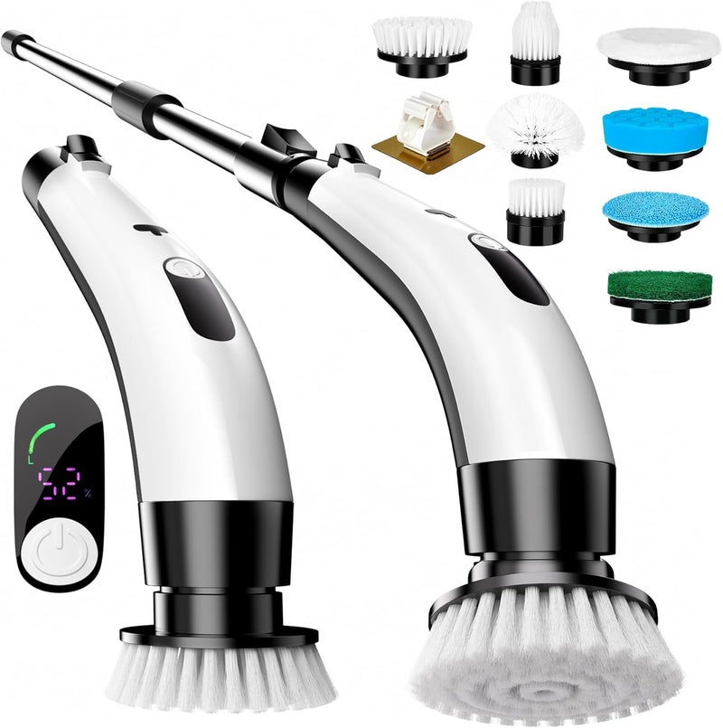 PENOMO Electric Spin Scrubber, Cordless Waterproof Cleaning Brush with 8 Replaceable Brush Heads - 120Mins Work Time Adjustable Long Handle 2 Speeds 360 Power Scrubber for Bathroom Shower Kitchen Car - Image 1